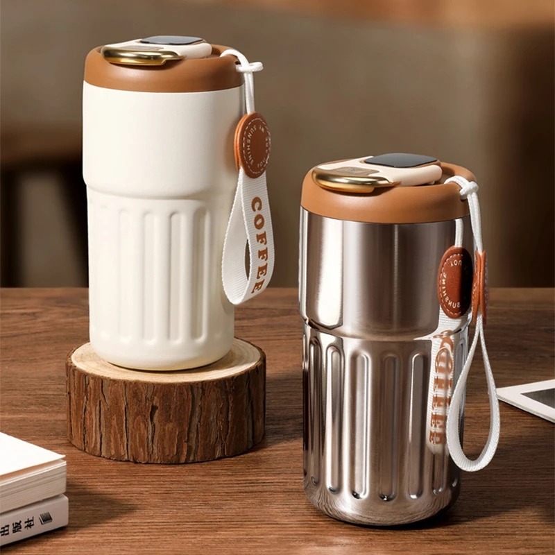 Smart Water Bottle Tracker - แก้วกาแฟกันความร้อนอัจฉริยะ450มล. เก็บความเย็นและความร้อนหน้าจอแสดงผล LED แก้วสุญญากาศกันรั่ว