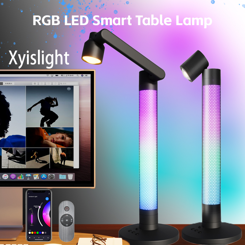 Rgb Desk Lamp Smart - โคมไฟตั้งโต๊ะอัจฉริยะอ่านหนังสือ Tuya RGB โคมไฟสร้างบรรยากาศโคมไฟข้างเตียงไฟควบคุมระยะไกลโคมไฟเสียงตั้งโต๊ะสำหรับห้องนอนตกแต่ง