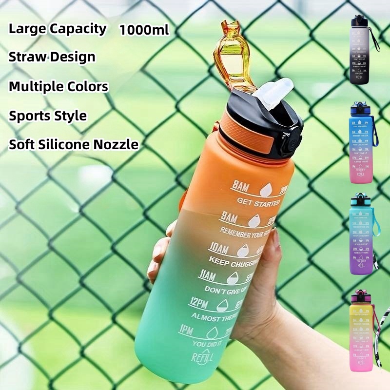 Smart Water Bottle Tracker - สีไล่ระดับสี 1000 มล. ถ้วยพลาสติกกีฬากลางแจ้งความจุขนาดใหญ่, หัวดูดเด้ง, ถ้วยอวกาศ