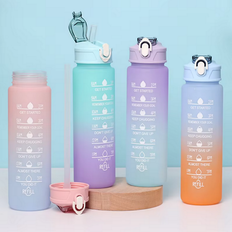 Smart Water Bottle Tracker - ขวดน้ำกีฬาพร้อมฝาปิดแบบล็อคหลอดติดตามเวลาป้องกันการรั่วซึมสำหรับพกพาสะดวก เหมาะสำหรับการผจญภัยกลางแจ้ง